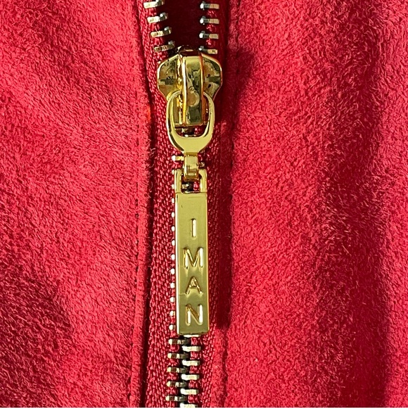 IMAN Genuinely suede leather jacket in red with adjustable waist ties size M - Picture 5 of 10